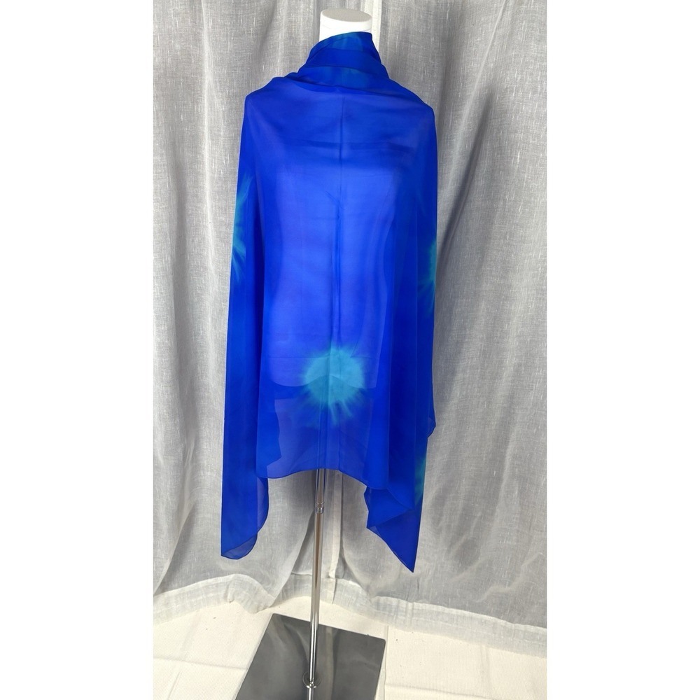 Surface Sheer Blue Tie Dye Pareo Swim Cover Up Sarong Beachy Vacation - Picture 6 of 8
